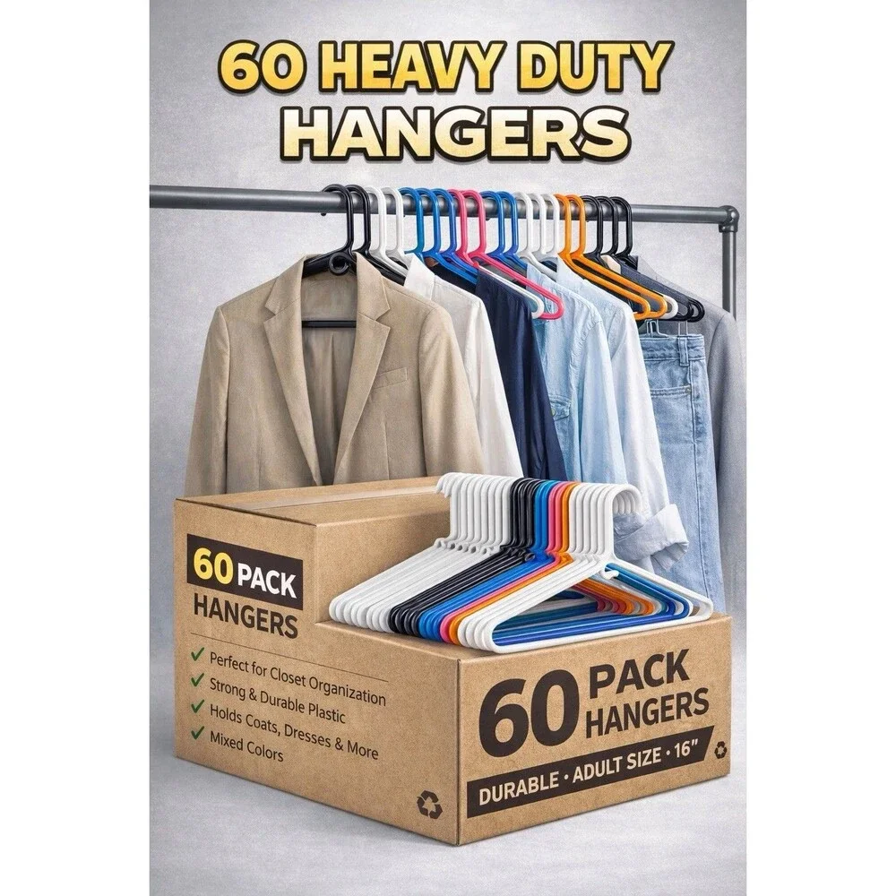 Plastic Hangers Heavy Duty Clothes Hangers Lot 60 Multicolor Bulk Closet Organi